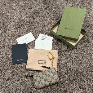 Gucci Beige and Brown Monogram Key Holder